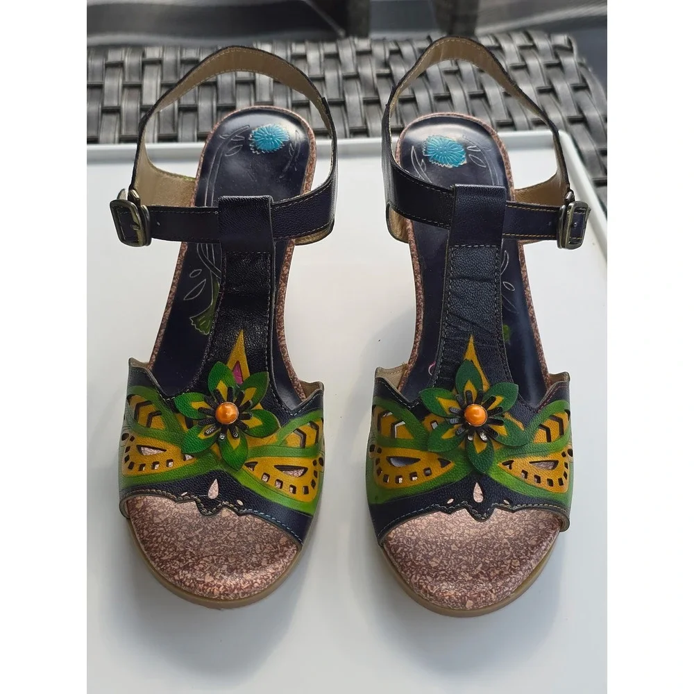 Boho Bloom: Artistic Heels with 3D Floral Charm, 9.5 (EU 41)